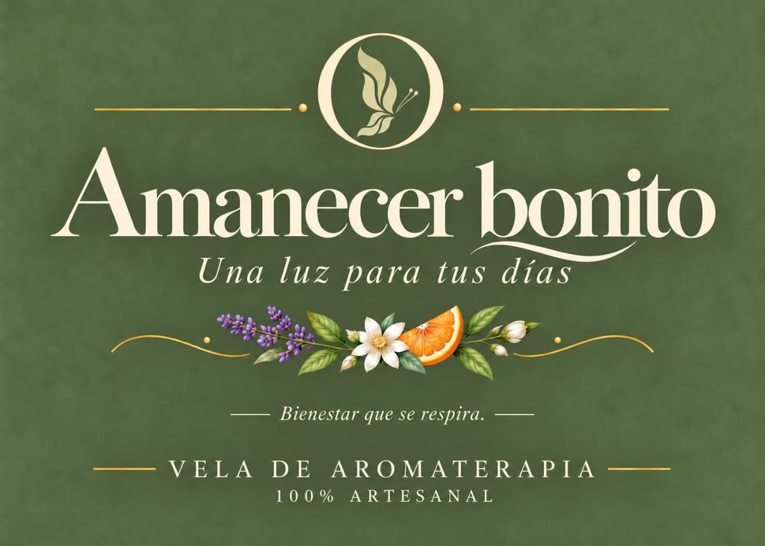 Etiqueta de Amanecer bonito: una luz para tus días, vela de aromaterapia 100% artesanal