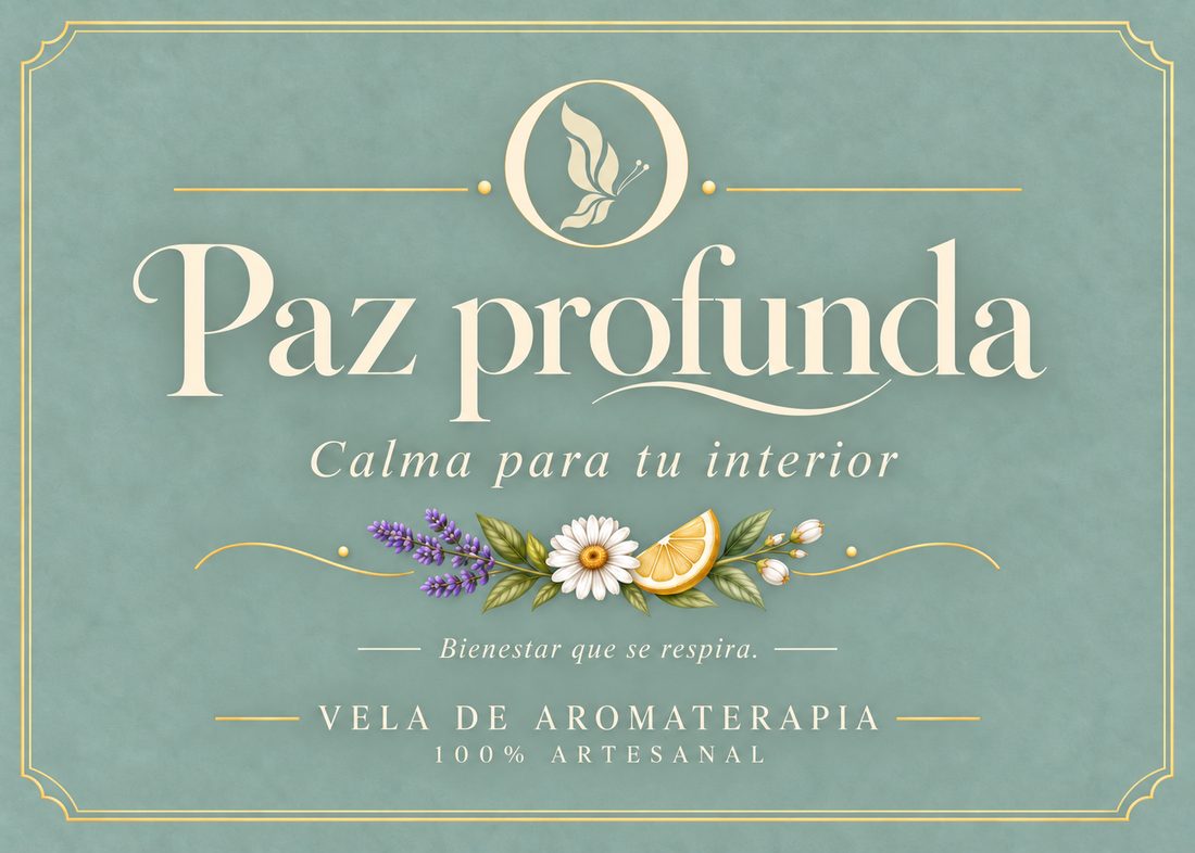 Etiqueta de Paz profunda: calma para tu interior, vela de aromaterapia 100% artesanal